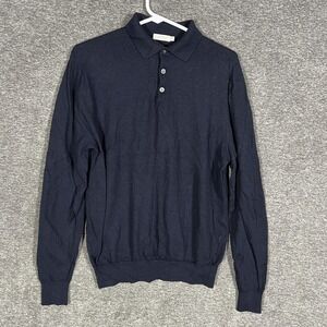 Suitsupply Sweater Mens XL (Fits L) Blue Merino Wool Collared Knit Pullover Top